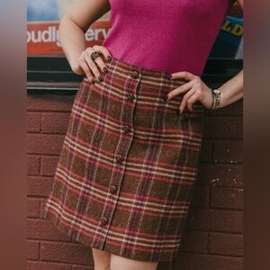 Talbots Brown Plaid Wool-Blend Mini Skirt - Size 12P